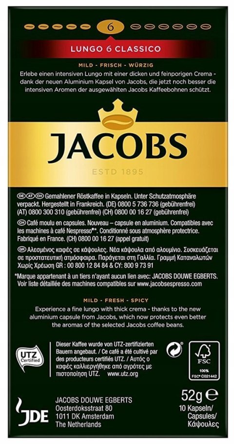 Kapsułki Nespresso Jacobs Lungo Classico - 10 szt.