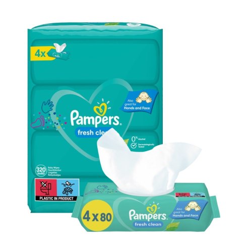 Chusteczki nawilżane Pampers Fresh Clean 4 x 80 szt. Chusteczki nawilżane Pampers Fresh Clean 4 x 80 szt.