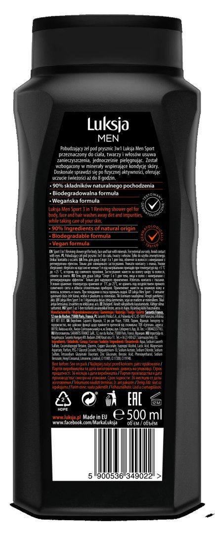 LUKSJA Żel POD PRYSZNIC 500ml Men Sport LUKSJA Żel POD PRYSZNIC 500ml Men Sport