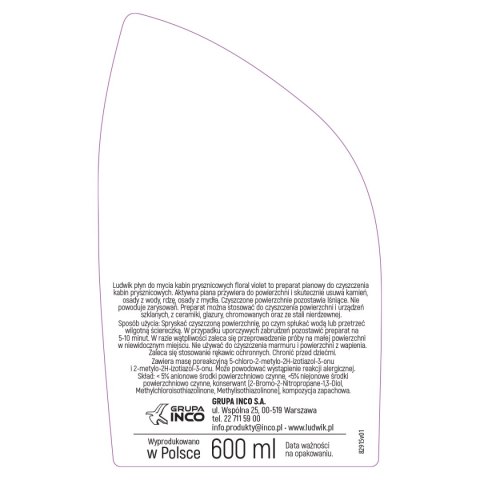 Ludwik Płyn do mycia kabin prysznicowych 600ml Floral Violet Ludwik Płyn do mycia kabin prysznicowych 600ml Floral Violet
