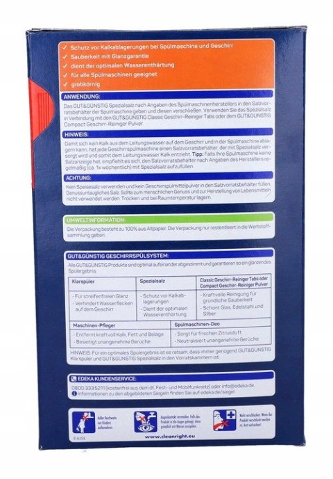 Niemiecka Sól do Zmywarki G&G 2kg DE Niemiecka Sól do Zmywarki G&G 2kg DE