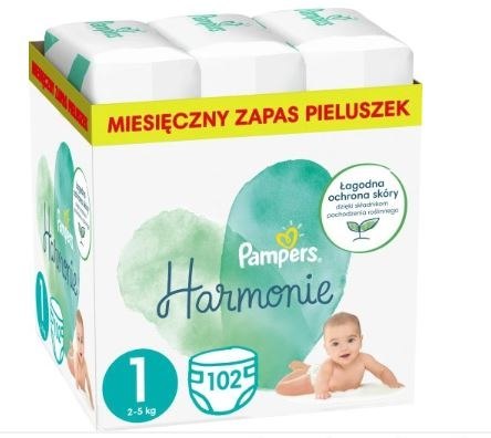 Pampers Harmonie Rozmiar 1, 102 pieluszki, 2kg-5kg Pampers Harmonie Rozmiar 1, 102 pieluszki, 2kg-5kg